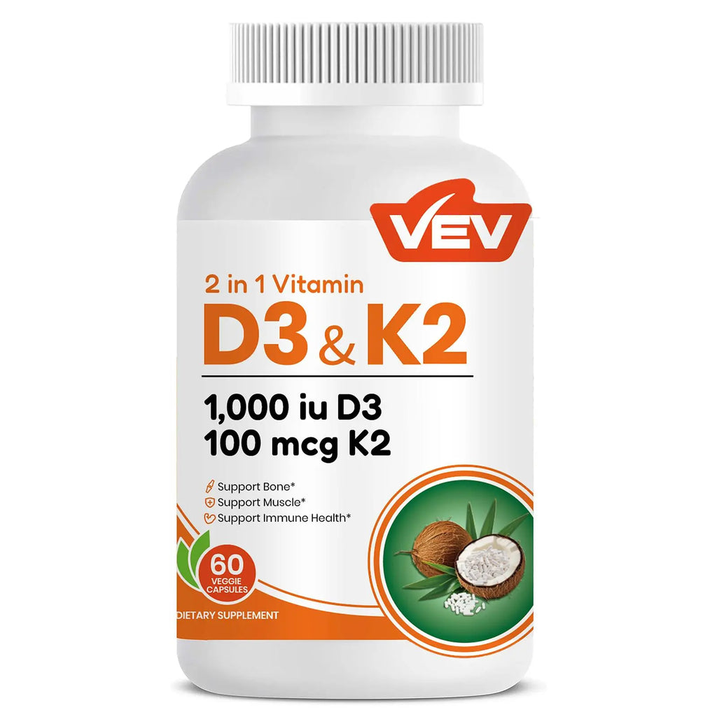 2-Piece Set VEV Corefeel Vitamin D3 K2 10000 IU, 300 Virgin Coconut Oil Softgels, 2 in 1 Vitamins Supplement D & K, Dietary Supplemental Pack, Mothersdaygift, Summervibes