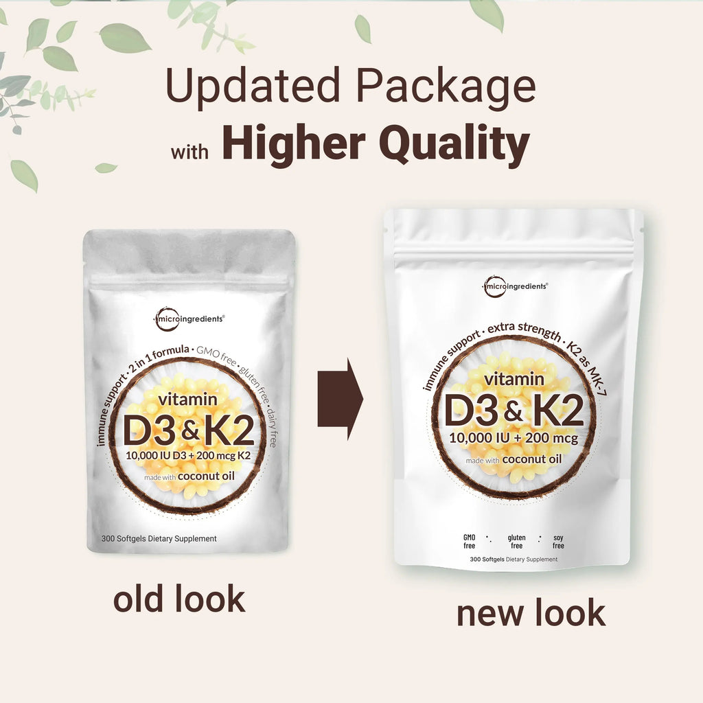 2-Piece Set Micro Ingredients Vitamin D3 K2 Supplement Softgels