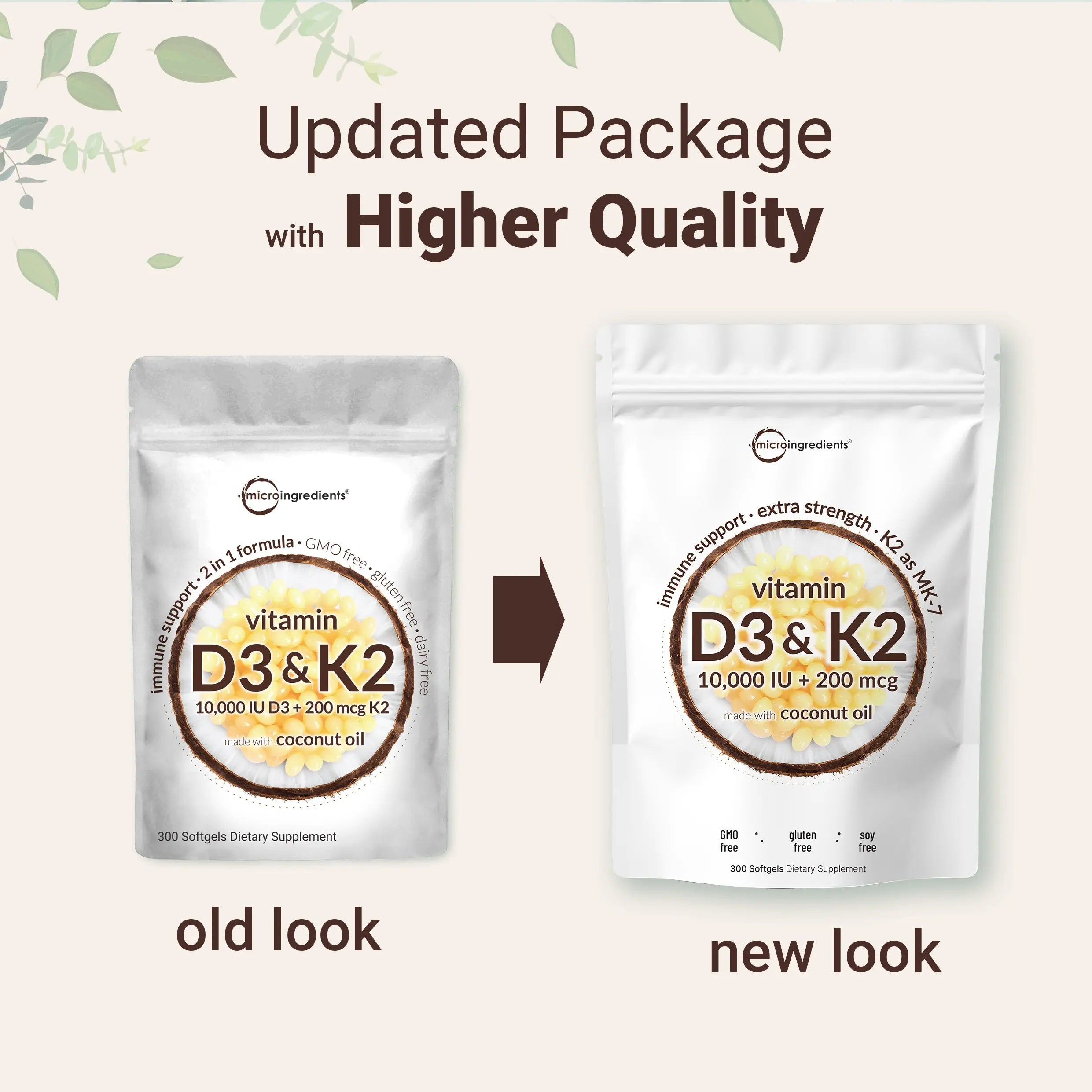 2-Piece Set Micro Ingredients Vitamin D3 K2 Supplement Softgels