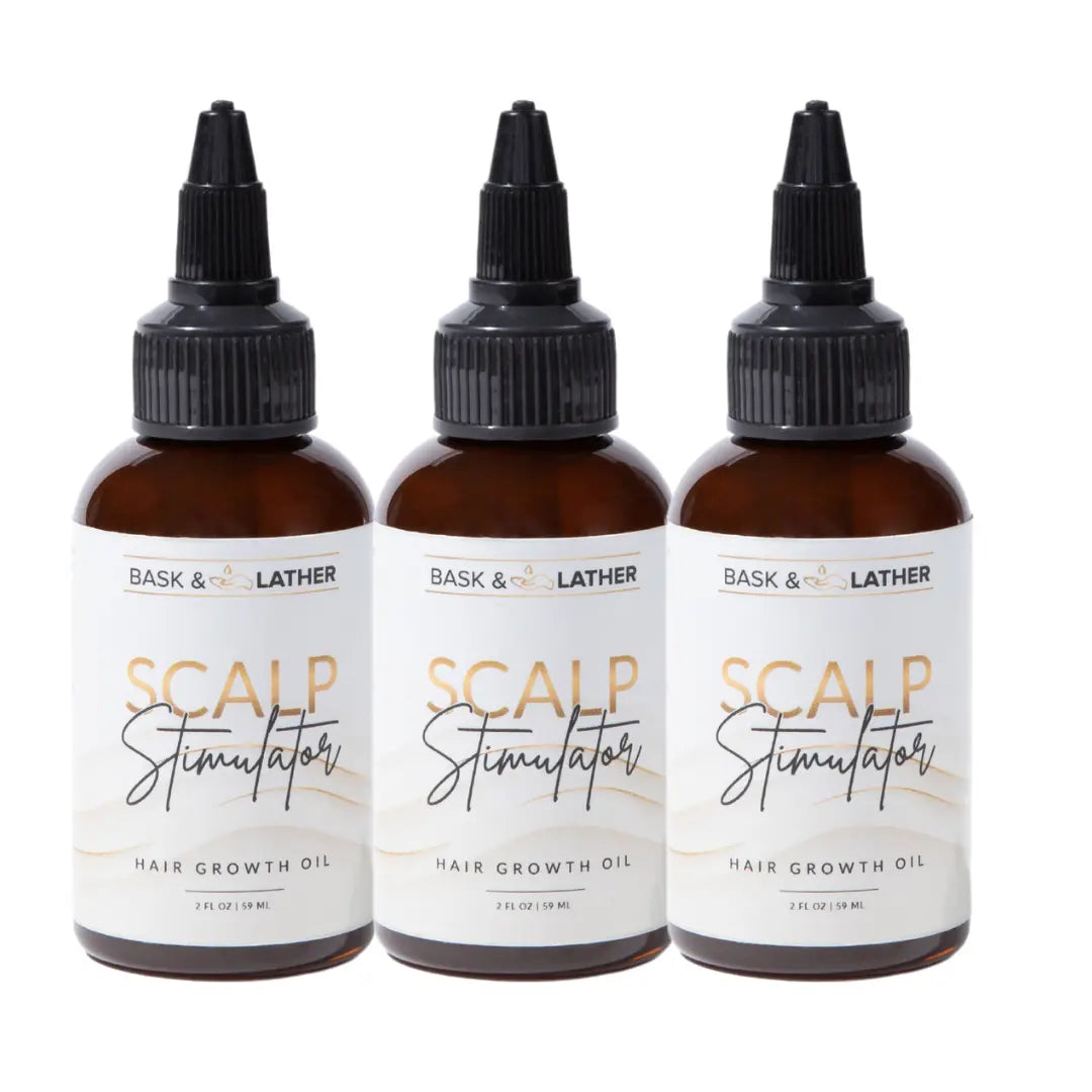 2-Piece Set BASK AND LATHER Scalp Stimulator Hair Growth Oil - Lightweight Rosemary & Mint Blend for Thicker, Fuller Hair, Alopecia Support & Hair Regrowth