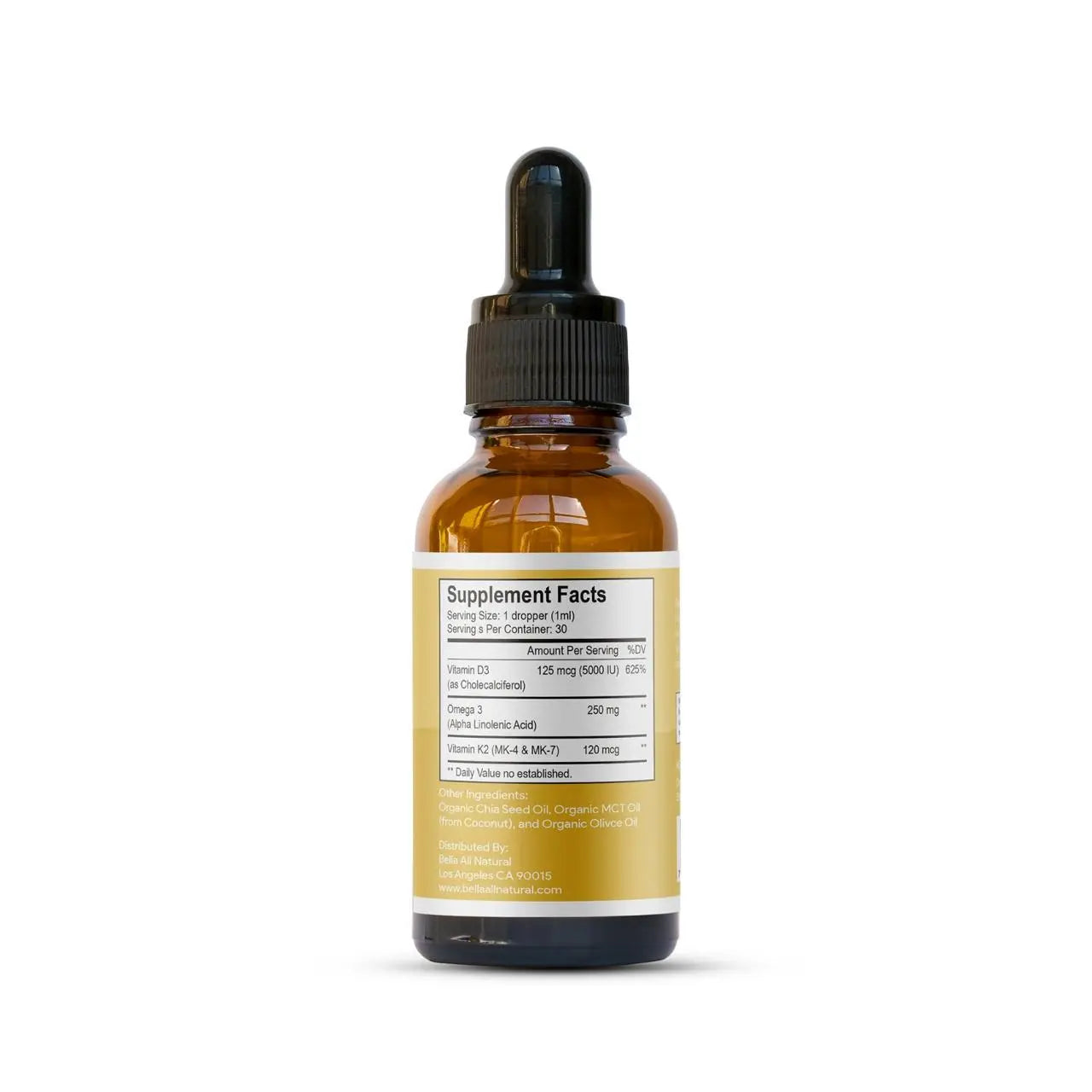 2-Piece Set Bella All Natural D3 K2 Drops Organic Omega 3 MCT Oil 50ml Supplement for Daily Health Needs