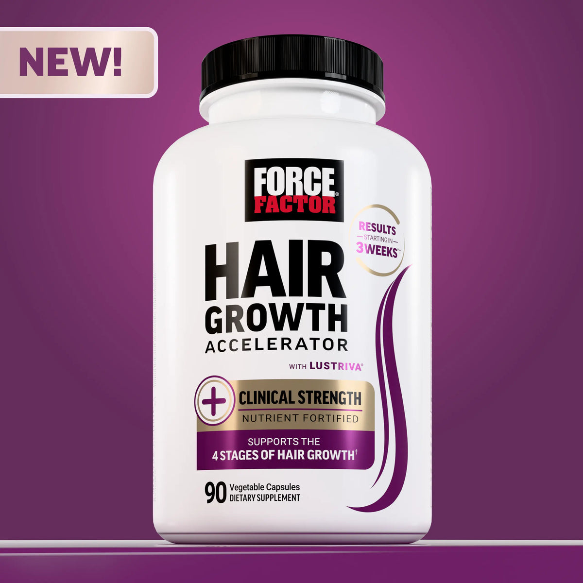 Force Factor Hair Growth Accelerator with Clinically Studied Lustriva to Promote Thicker, Stronger Hair, Biotin, Vitamin E & C, Mixed Berry, Soft Chew or Capsule