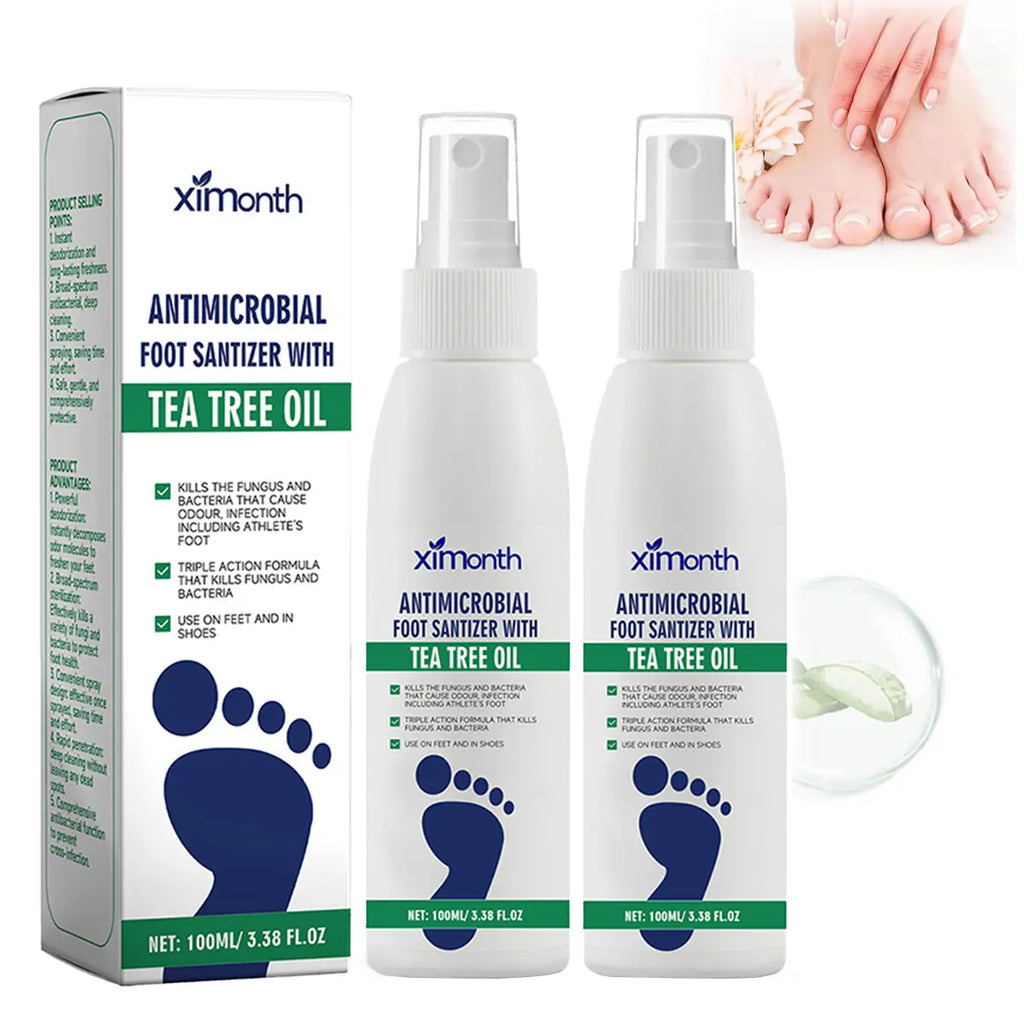 2-Piece Set (3 bottles)Tea Tree Oil Foot Spray - Plantar Moisturizing Deodorant for Odor Control & Dry Feet Care, Natural Foot Sanitizer with Antifungal Properties,Ximonth Clear Foot Sanitizer Spray,for Foot & Shoe Freshness