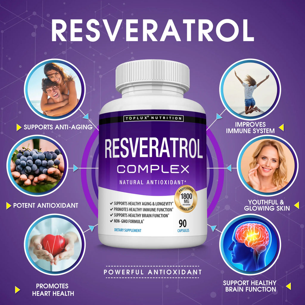 2-Piece Set Resveratrol Supplement 1800mg Natural Antioxidant