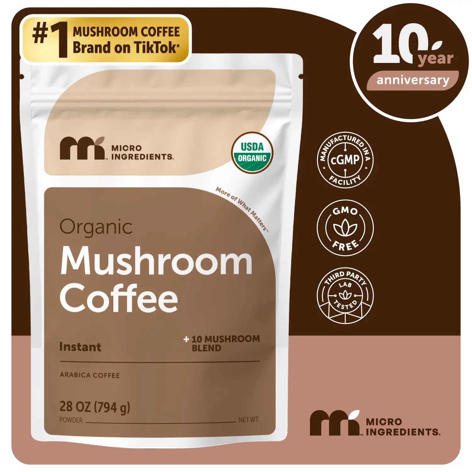 2-Piece Set Micro Ingredients Organic Instant 10 in 1 Mushroom Coffee Powder