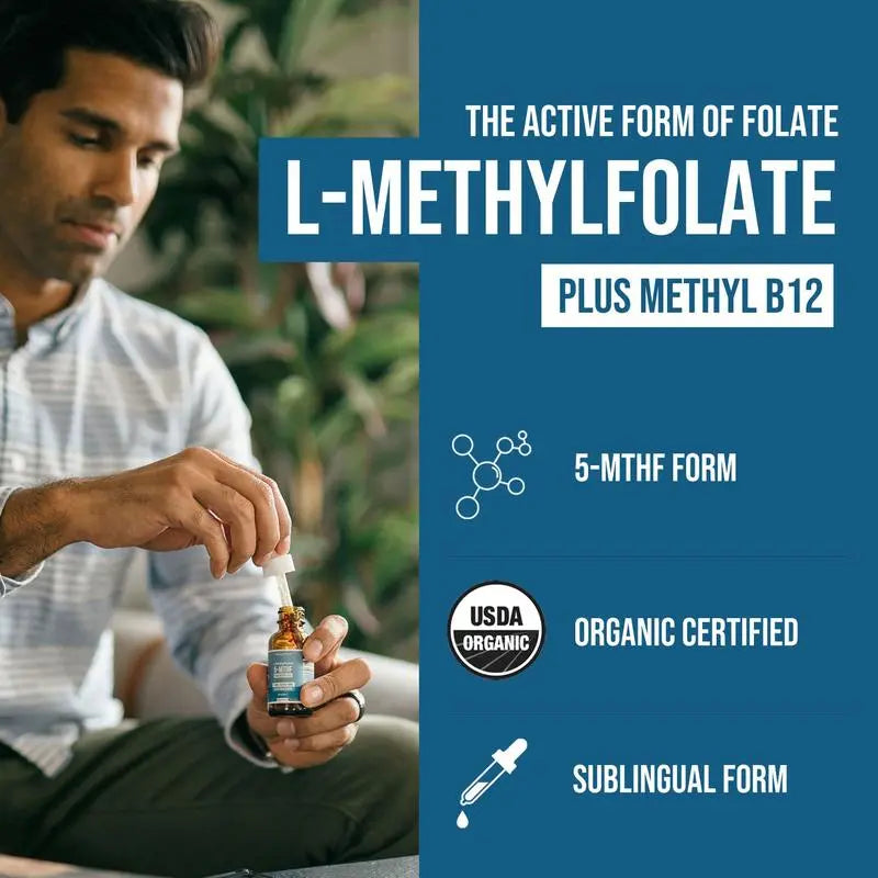 2-Piece Set L Methyl Folate 15mg + B12 Cofactor – Organic, Berry Flavor, Professional Strength, Liquid Active 5-MTHF Form, Supports Mood, Methylation, & Cognition fitness dietary