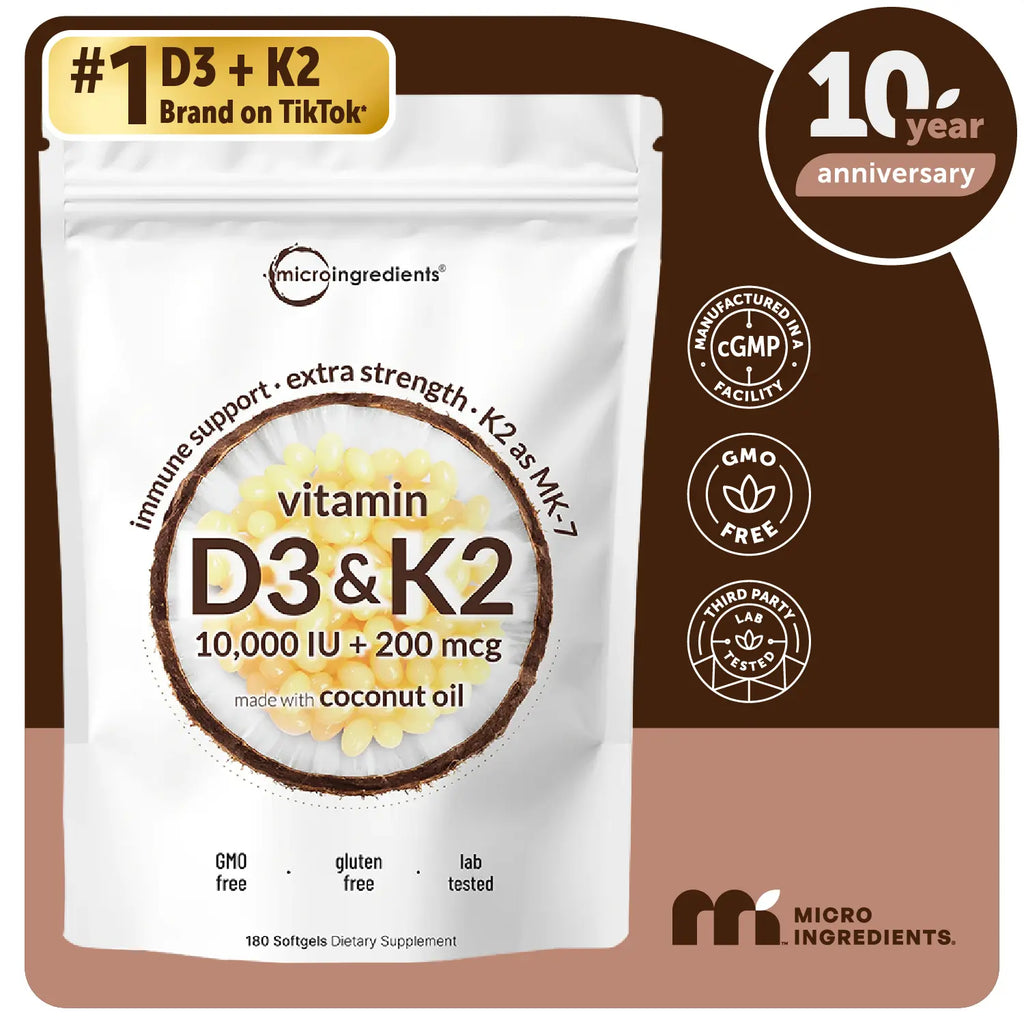 2-Piece Set Micro Ingredients Vitamin D3 K2 Supplement Softgels