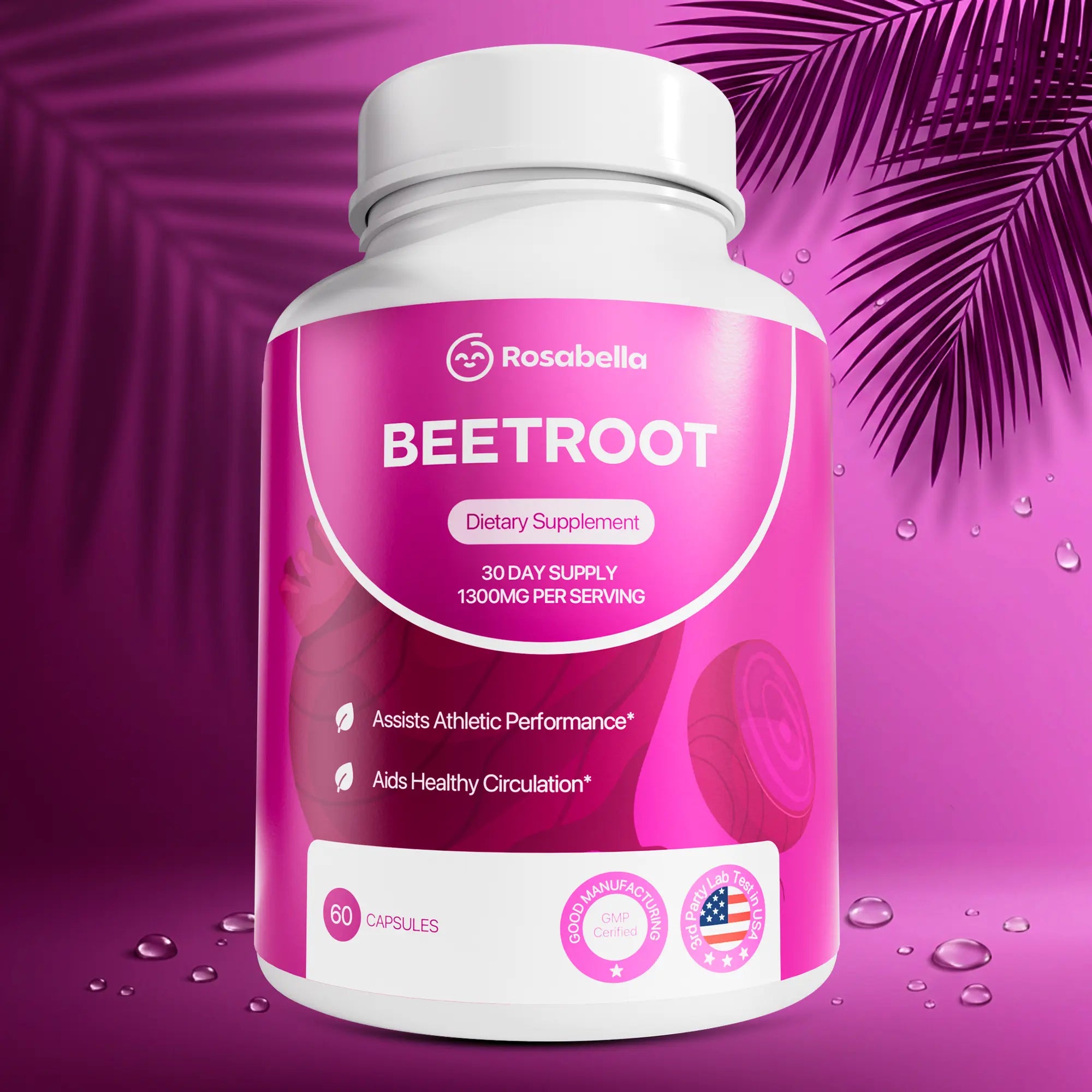 2-Piece Set Rosabella Organic Beetroot Capsules (1300mg) for Blood Flow & Heart Health