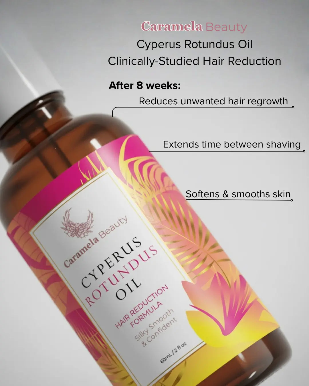 2-Piece Set Caramela Beauty Cyperus Rotundus Oil for Natural Hair Reduction - 60ml/2oz