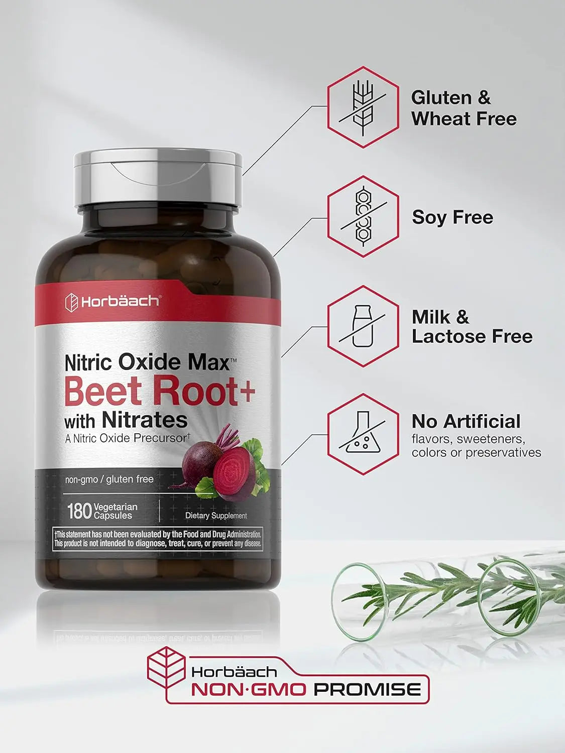 2-Piece Set Horbäach Nitric Oxide Beet Root Capsules | 180 Count | with Nitrates and Precursor | for Men and Women | Vegetarian, Non-GMO, Gluten Free Supplement