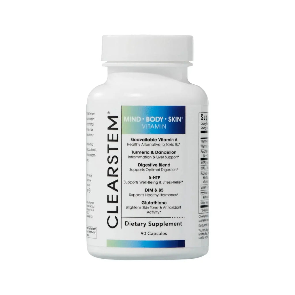 2-Piece Set CLEARSTEM - MINDBODYSKIN Hormonal Acne Supplement (5-HTP) - Natural DIM Supplement - Skin Care Vitamins - Hormone Balance, Antioxidants - Vegan, Gluten Free, Cruelty Free - 30 Servings, 90 Capsules