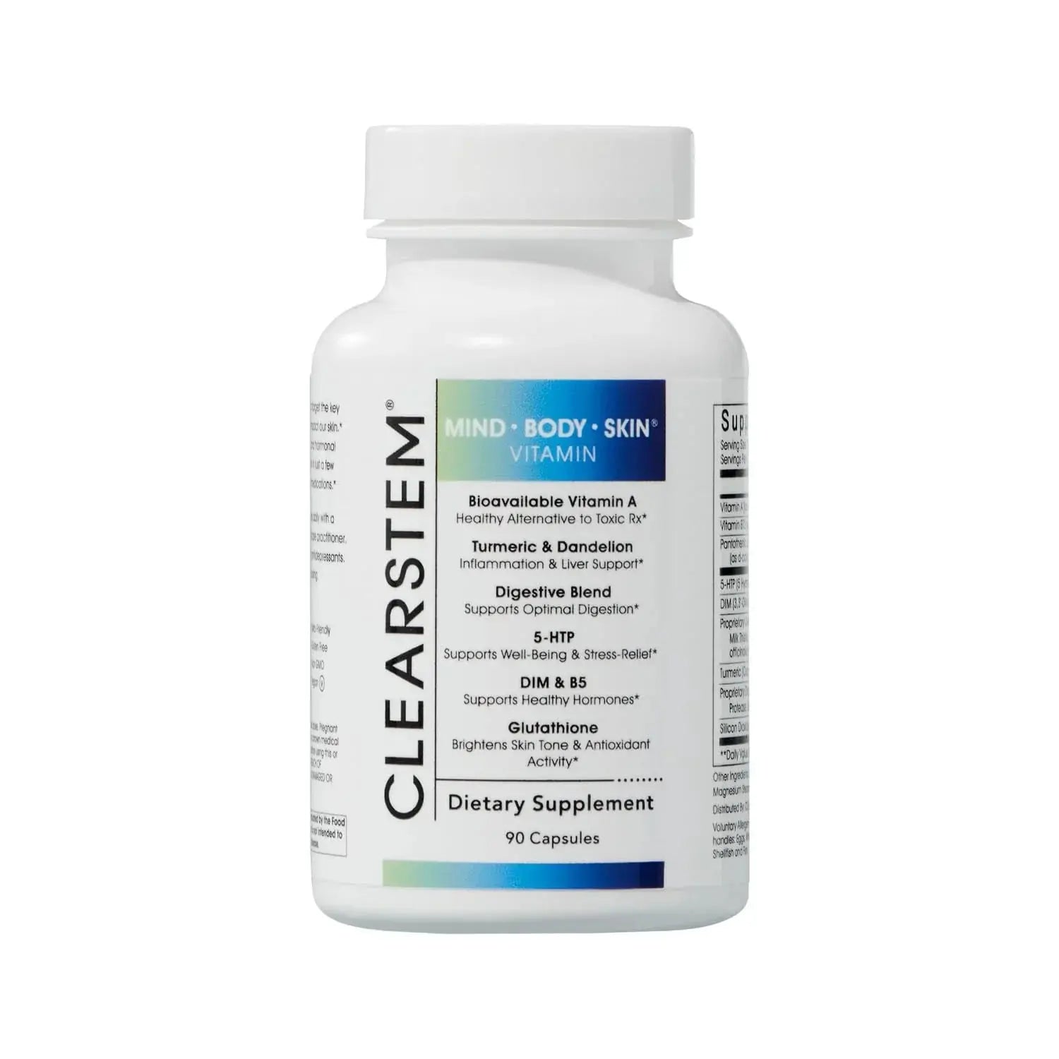 2-Piece Set CLEARSTEM - MINDBODYSKIN Hormonal Acne Supplement (5-HTP) - Natural DIM Supplement - Skin Care Vitamins - Hormone Balance, Antioxidants - Vegan, Gluten Free, Cruelty Free - 30 Servings, 90 Capsules