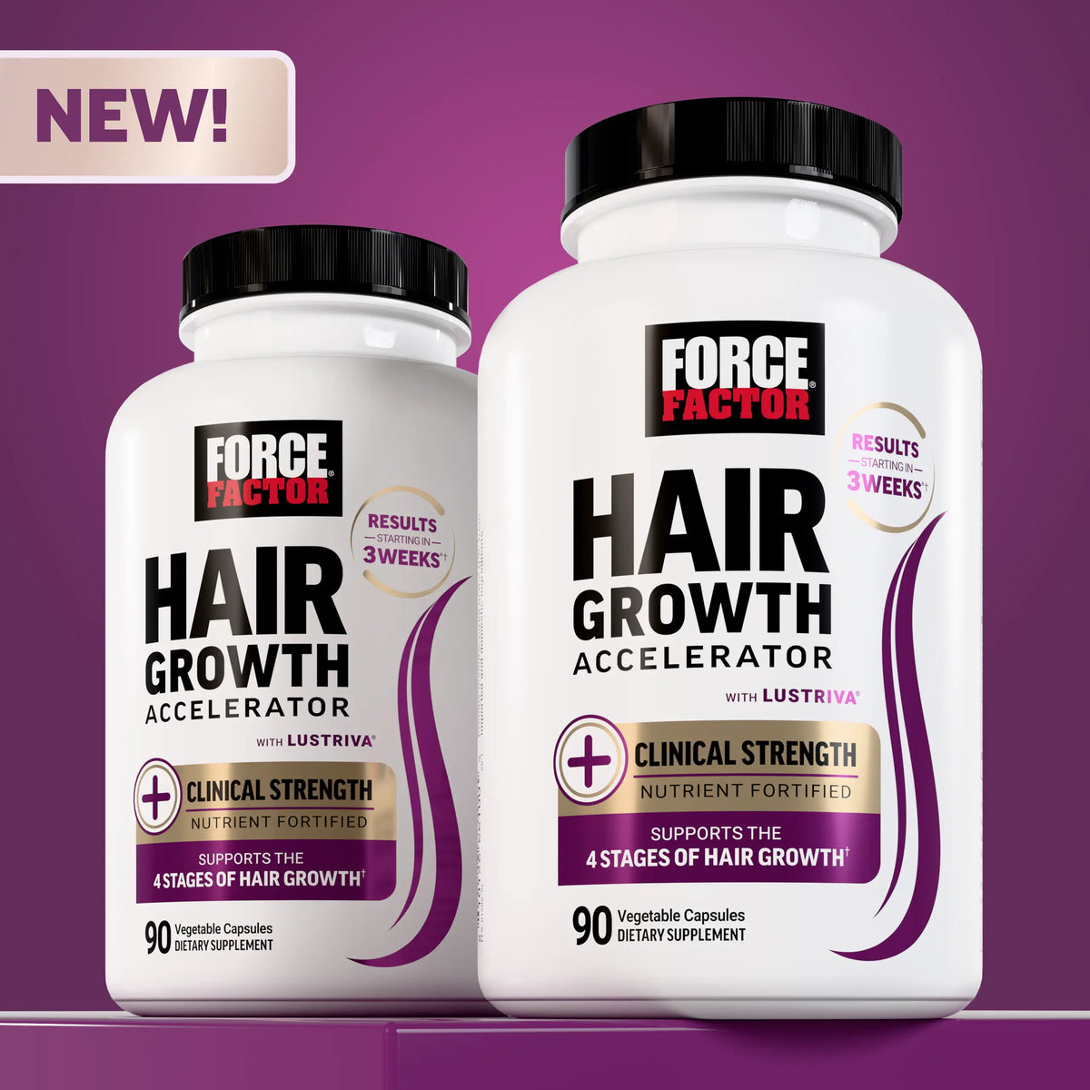 Force Factor Hair Growth Accelerator with Clinically Studied Lustriva to Promote Thicker, Stronger Hair, Biotin, Vitamin E & C, Mixed Berry, Soft Chew or Capsule