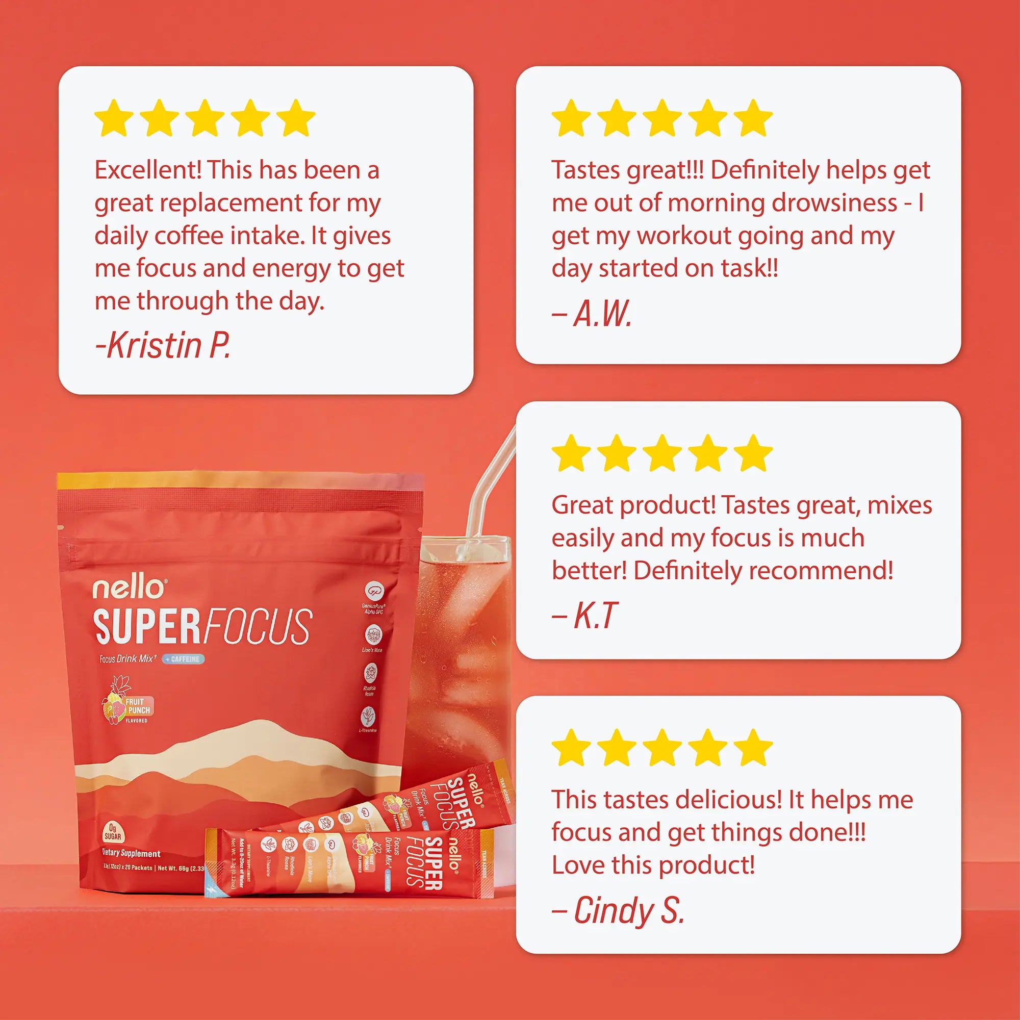 2-Piece Set Nello Superfocus – Nootropic Drink Mix with Lion’s Mane, Rhodiola & Alpha-GPC – Supports Memory, Brain Health & Mental Stamina, Enhances Clarity & Sharpness, Helps Fight Brain Fog – Travel Packets (20 Servings) Healthcare Convenient