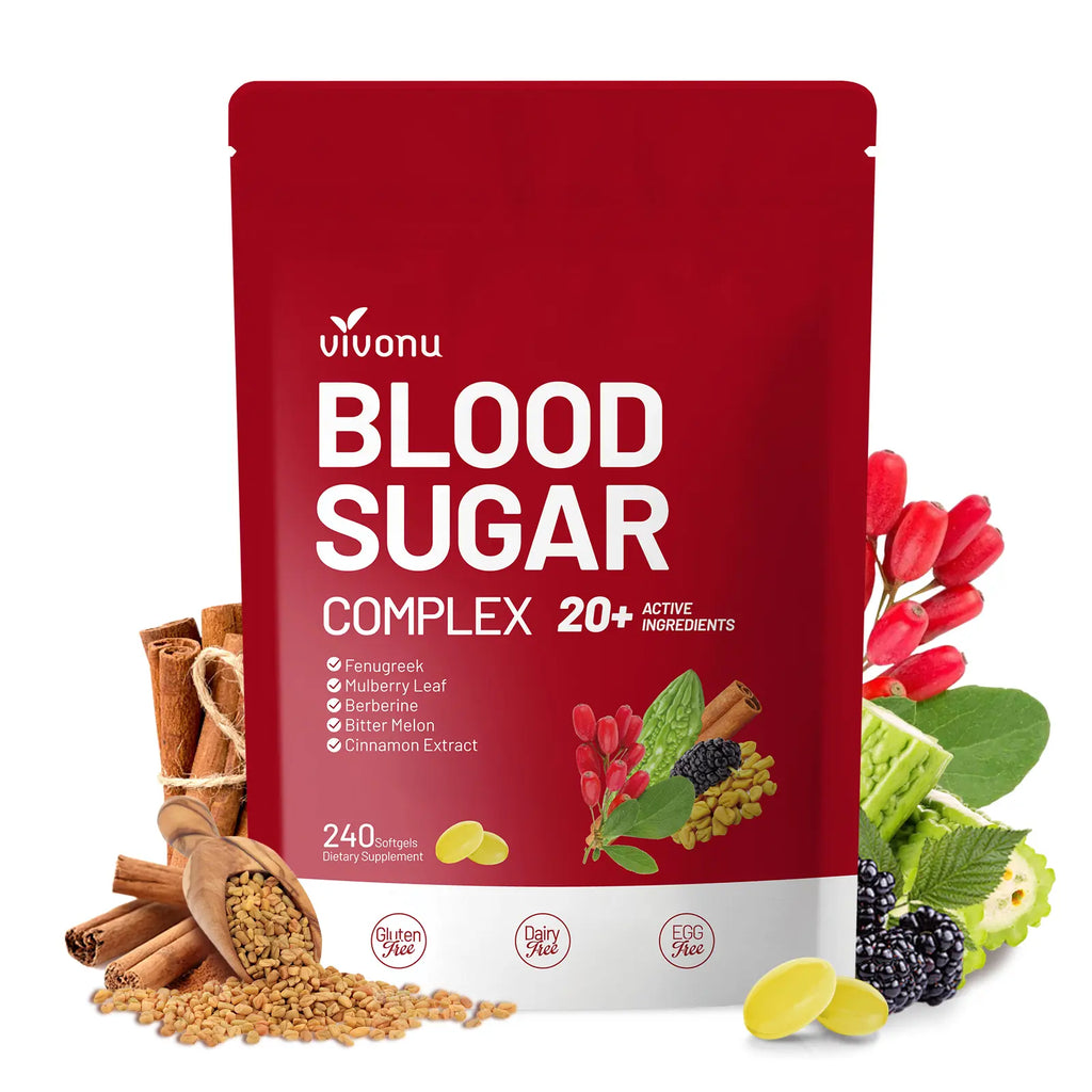 2-Piece Set VIVONU BLOOD SUGAR COMPLEX –Blood Sugar Balance | Antioxidant Support | Metabolic Support | Enhanced Absorption | Bitter Melon + Turmeric + Cinnamon + Mulberry Leaf + Berberine + Fenugreek | 240 Capsules per Bag mothersdaygift