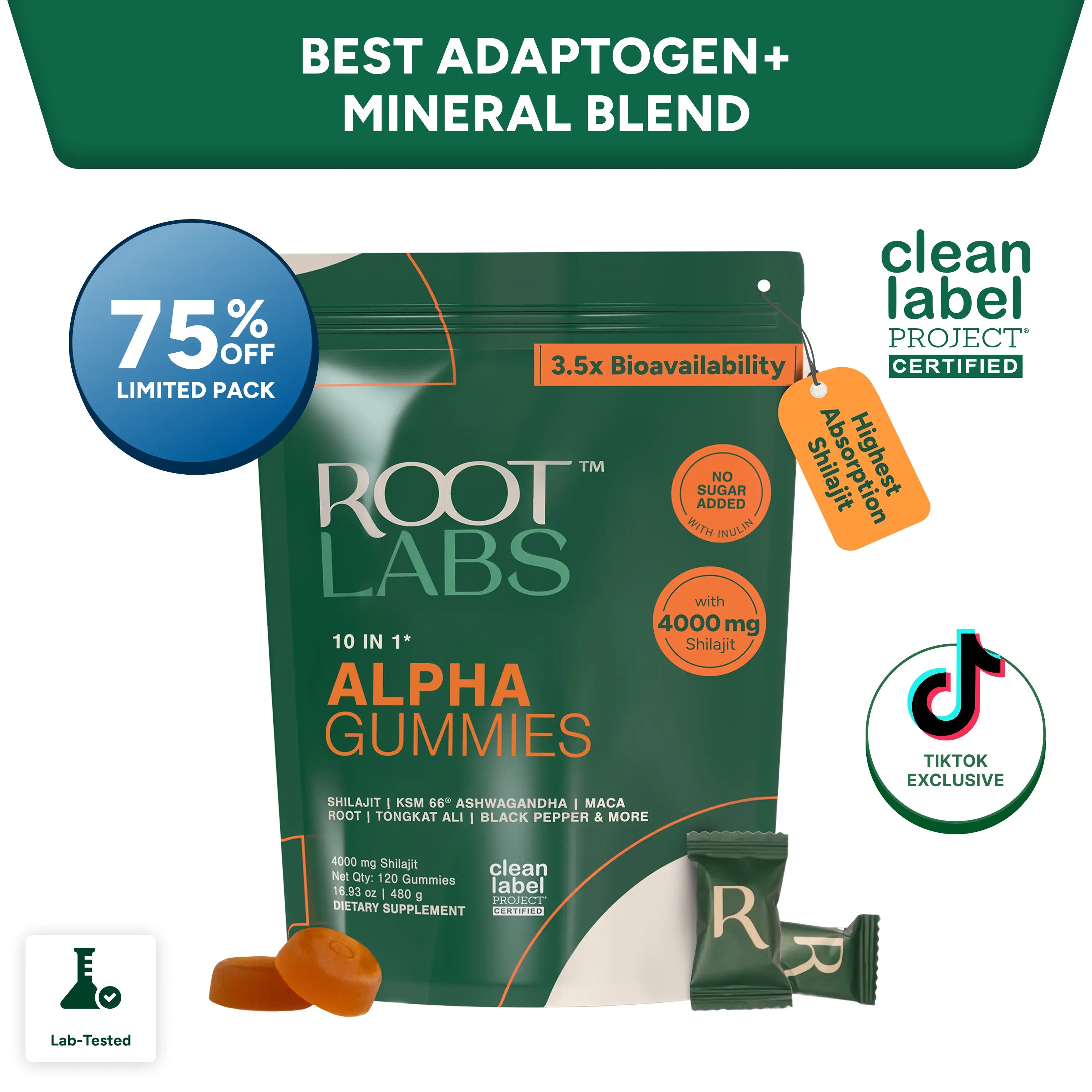 2-Piece Set Root Labs Alpha 10-in-1 Shilajit Gummies 4000 mg | New Year New Me Edition | Start 2026 Strong | Energy, Stamina & Focus | Zero Sugar | KSM-66 Ashwagandha, Tongkat Ali, Maca | Vegan | 60 Count | Transform Your Health Goals