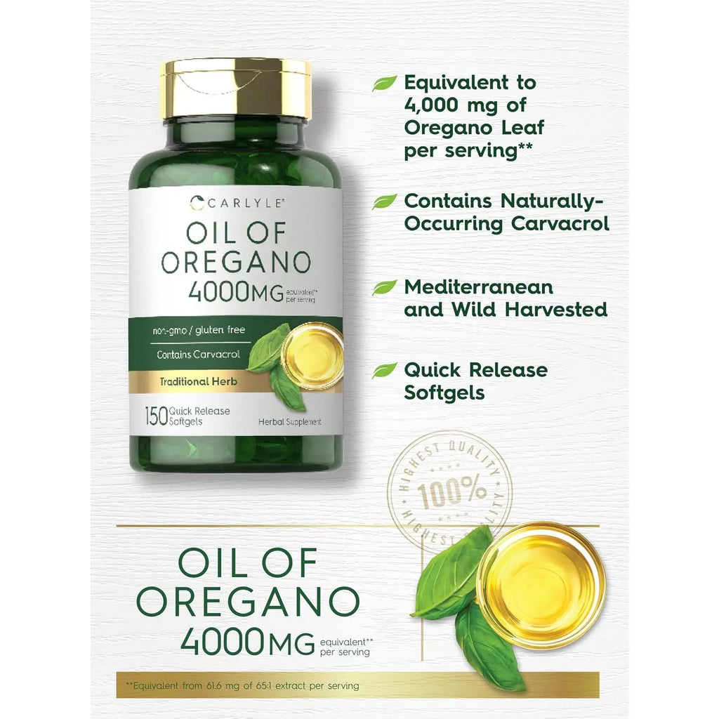 2-Piece Set Carlyle Oregano Oil 4000Mg Supplement | 150 Softgel Capsules | Contains Carvacrol | Non-Gmo & Gluten Free Formula Carlyle