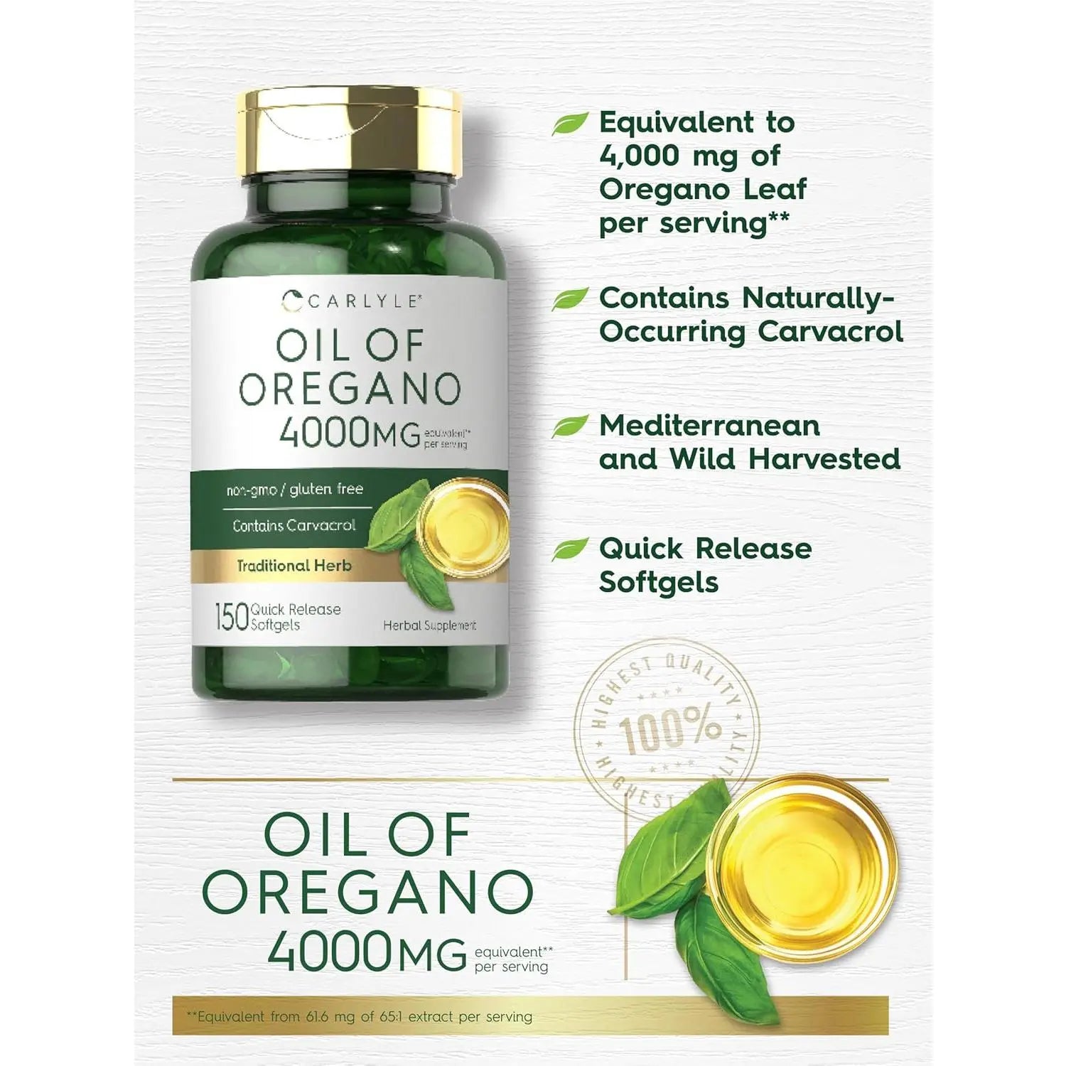 2-Piece Set Carlyle Oregano Oil 4000Mg Supplement | 150 Softgel Capsules | Contains Carvacrol | Non-Gmo & Gluten Free Formula Carlyle