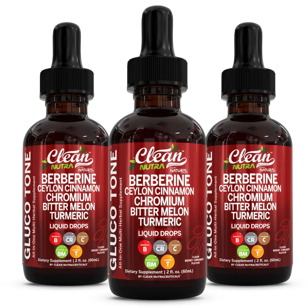 2-Piece Set Clean Nutra Berberine, Ceylon Cinnamon, Chromium, Bitter Melon, Turmeric, Glucomannan, Gymnema & More for Natural Wellness Liquid Drop – Gluco Tone