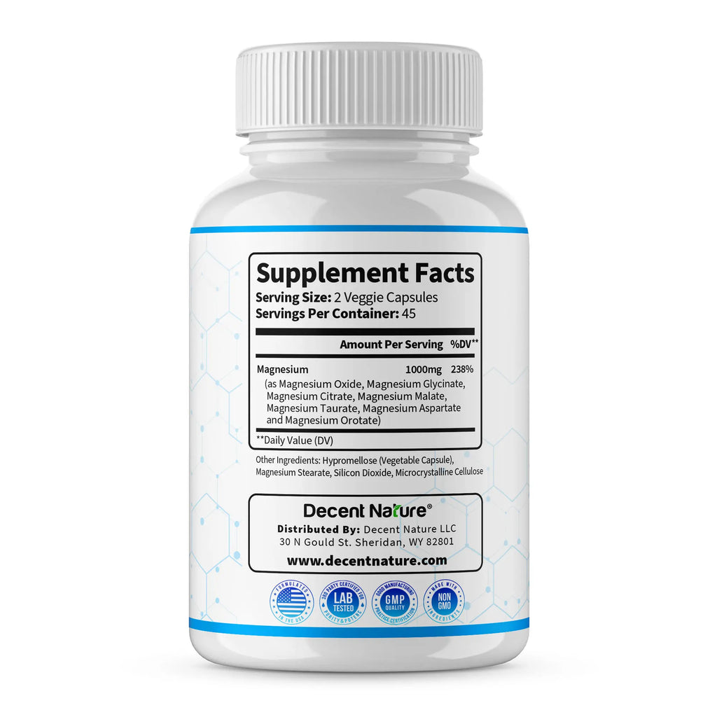 2-Piece Set Magnesium Complex 1000mg Made with 7 Elemental Magnesium 90 Capsules