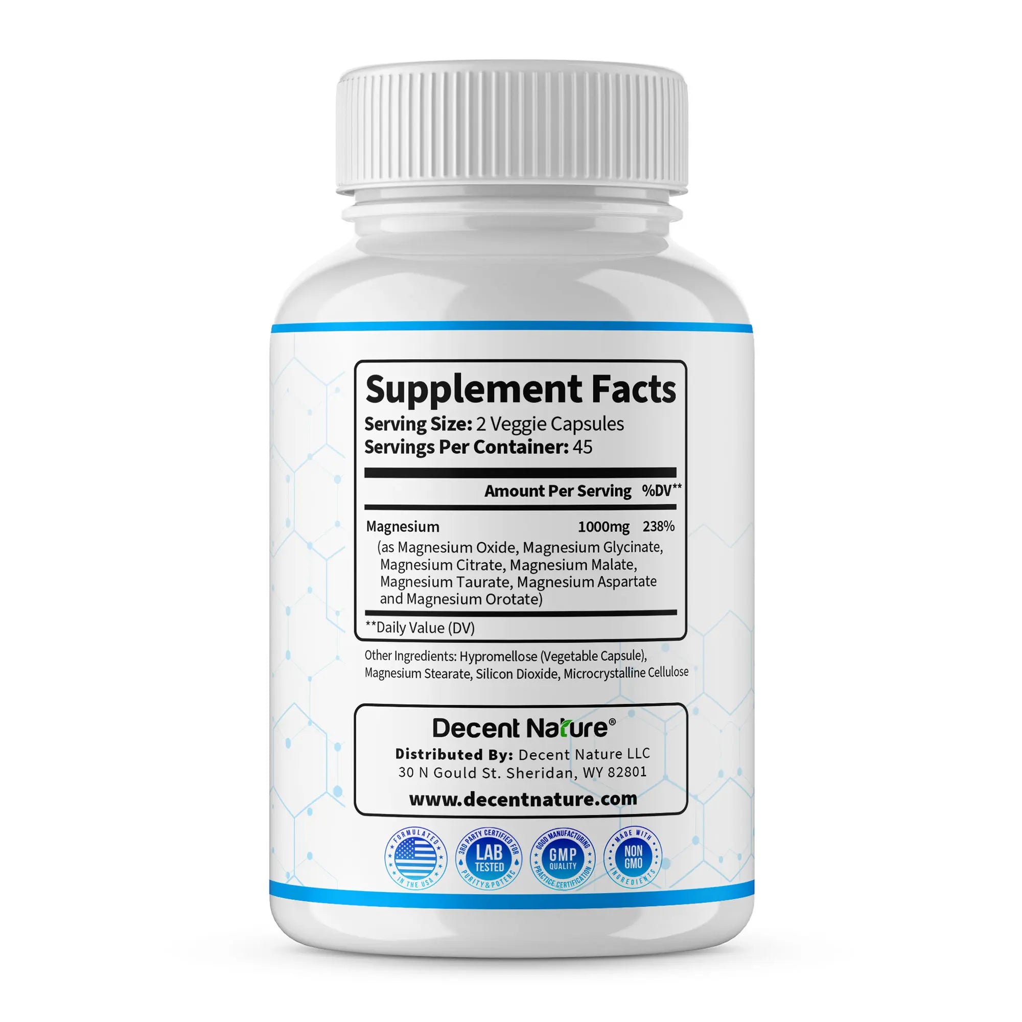 2-Piece Set Magnesium Complex 1000mg Made with 7 Elemental Magnesium 90 Capsules