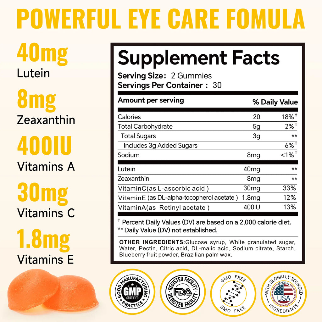 2-Piece Set Swiyie Lutein & Zeaxanthin Gummies – Eye Health Supplement with Astaxanthin, Vitamin A C E – Blue Light Defense, Vision Support, Berry Flavor – 60 Gummies Healthcare Dietary Fitness Edible