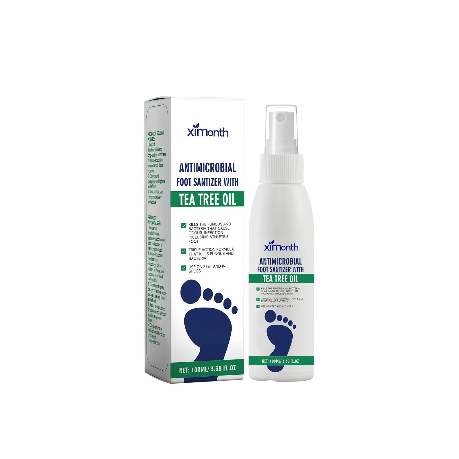 2-Piece Set (3 bottles)Tea Tree Oil Foot Spray - Plantar Moisturizing Deodorant for Odor Control & Dry Feet Care, Natural Foot Sanitizer with Antifungal Properties,Ximonth Clear Foot Sanitizer Spray,for Foot & Shoe Freshness