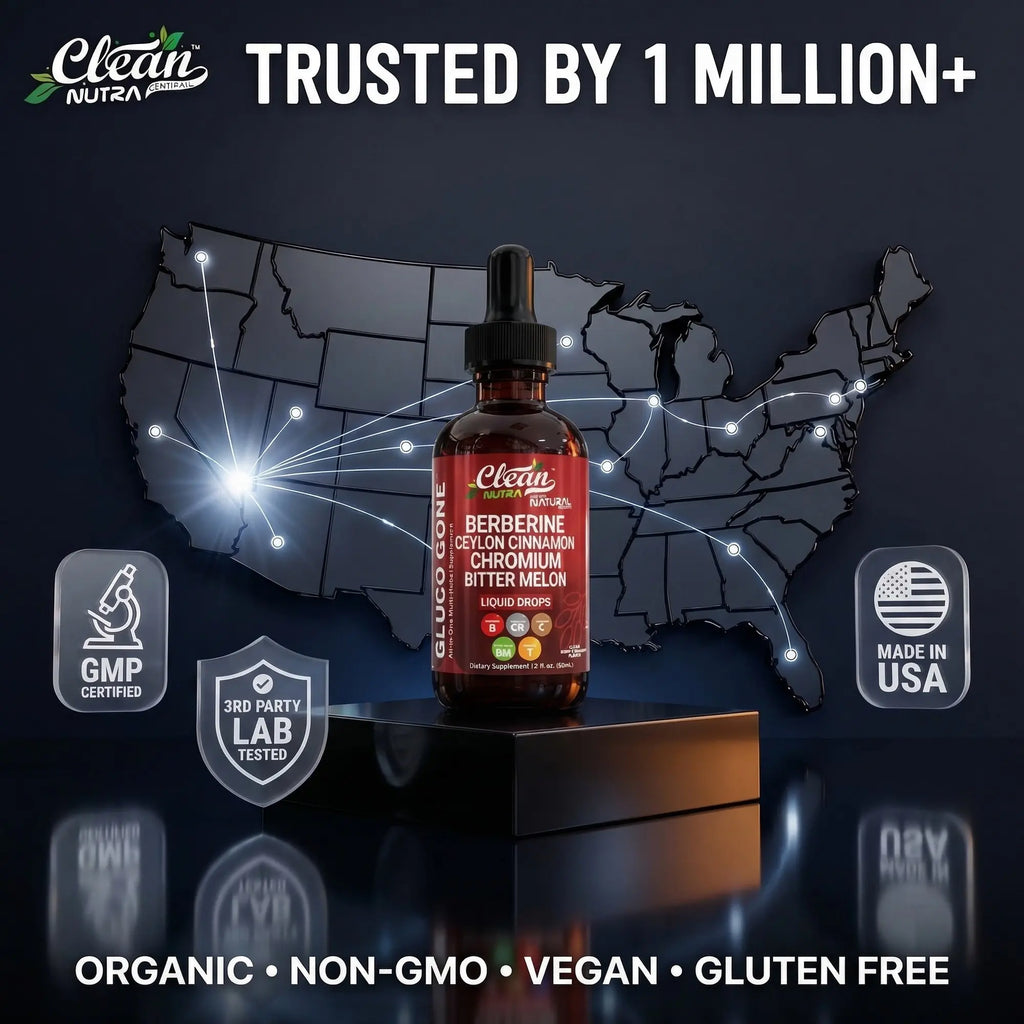 2-Piece Set Clean Nutra Berberine, Ceylon Cinnamon, Chromium, Bitter Melon, Turmeric, Glucomannan, Gymnema & More for Natural Wellness Liquid Drop – Gluco Tone