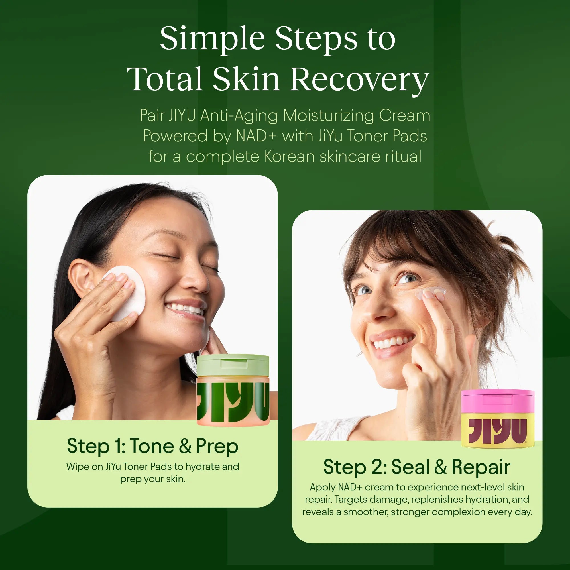 JiYu Korean Skincare Glow-Up Bundle - Toner Pads & NAD+ Anti-Aging Moisturizing Cream - Maximum Hydration, Eliminate Dark Spots, Reduce Wrinkles