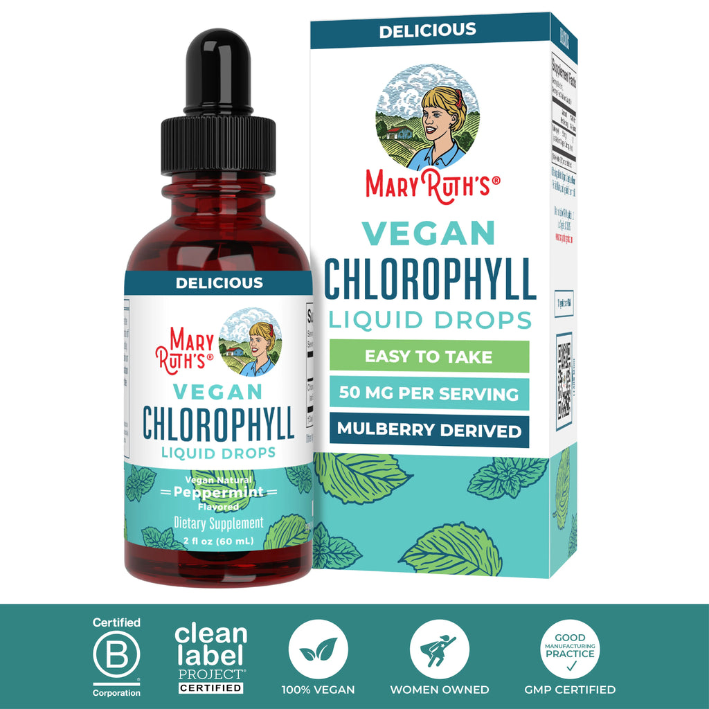 2-Piece Set MaryRuth's Vegan Chlorophyll Liquid Drops - Non-Diluted Liquid Chlorophyll - Mulberry Derived Supplement - Non-GMO - Delicious Minty Flavor - 2 Fl Oz