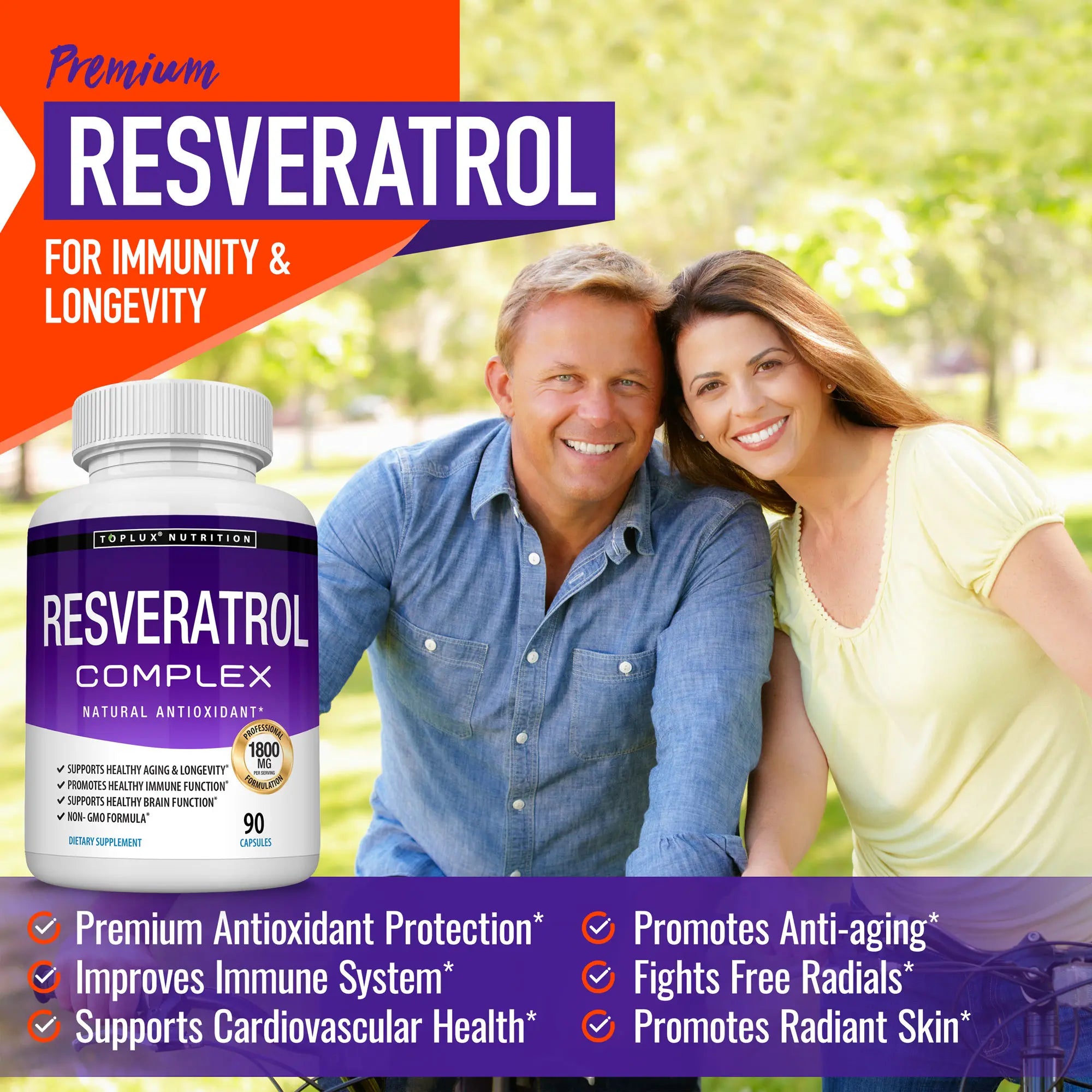 2-Piece Set Resveratrol Supplement 1800mg Natural Antioxidant