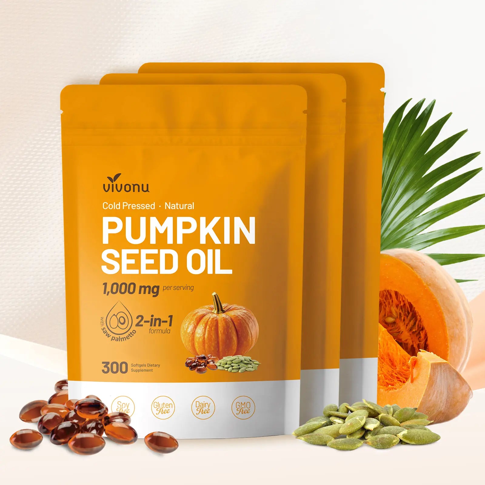 2-Piece Set Natural pumpkin seed oil and saw palmetto softgel 1000mg high content plant esters 300 capsules  mothersdaygift SummerVibes
