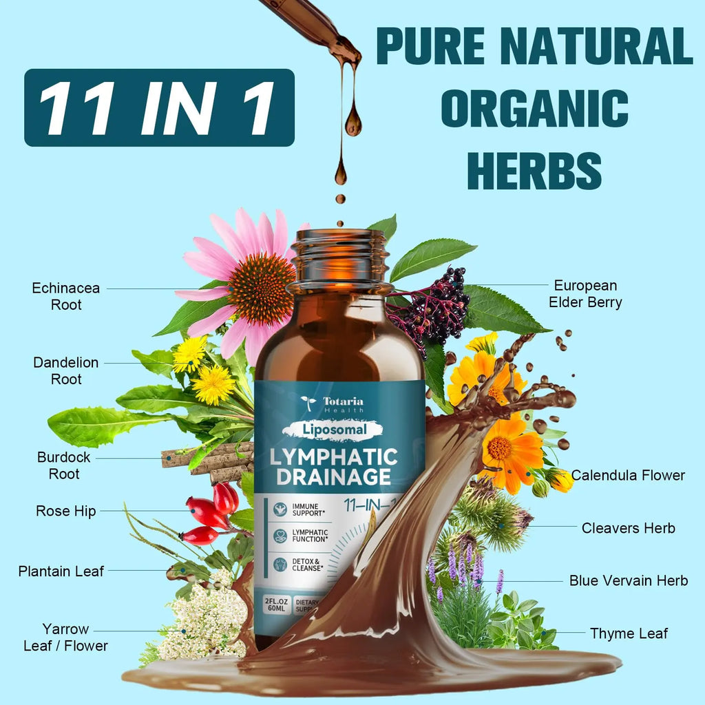 2-Piece Set Totaria Liposomal Lymphatic Drainage Drops - 11 In 1 Organic Supplement with Burdock Root, Echinacea, Elderberry, Calendula, Cleavers Herb, Dandelion Supports Lymphatic Health 2 FL.OZ Healthcare Natural