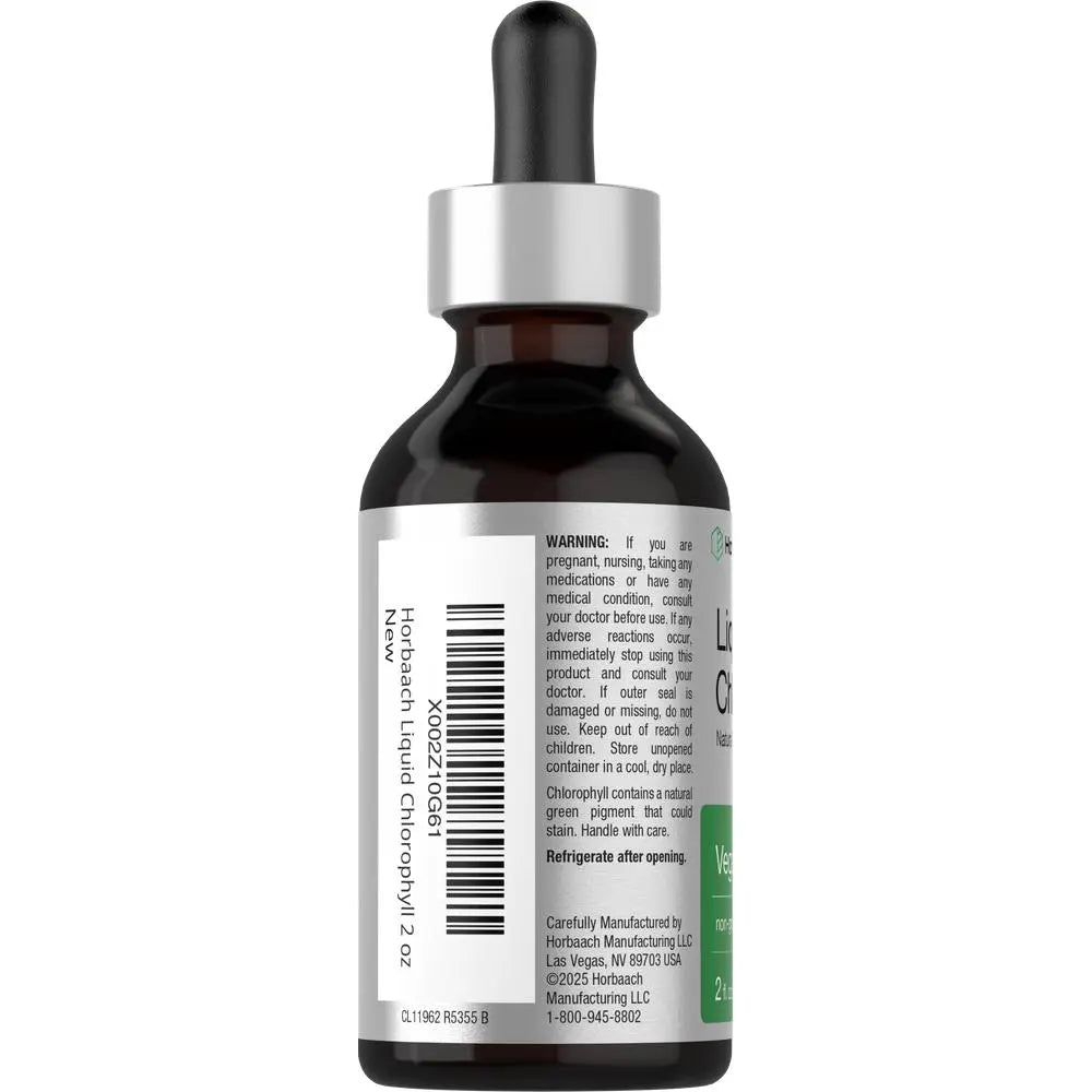 2-Piece Set Horbäach Liquid Chlorophyll Drops - 2 oz - Vegan, Non-GMO, and Gluten Free Formula - Natural Peppermint Flavor