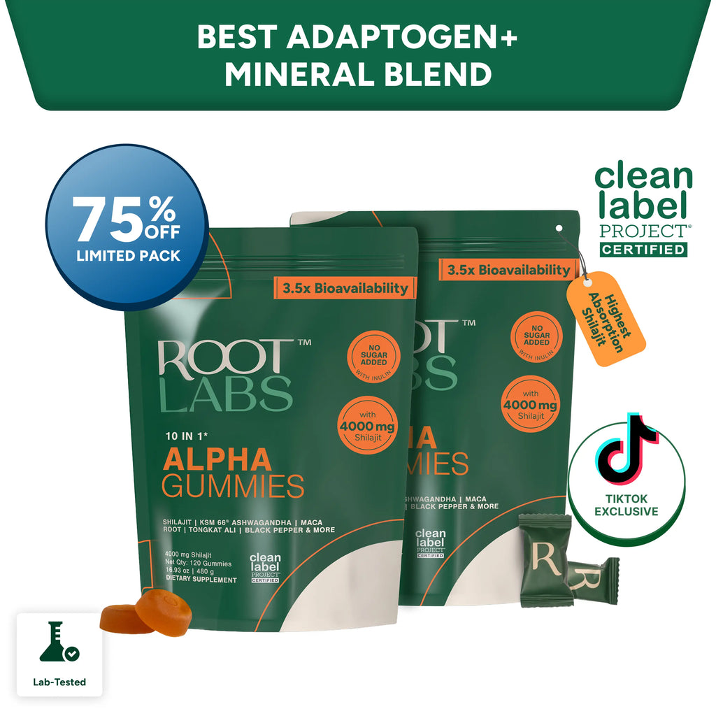 2-Piece Set Root Labs Alpha 10-in-1 Shilajit Gummies 4000 mg | New Year New Me Edition | Start 2026 Strong | Energy, Stamina & Focus | Zero Sugar | KSM-66 Ashwagandha, Tongkat Ali, Maca | Vegan | 60 Count | Transform Your Health Goals