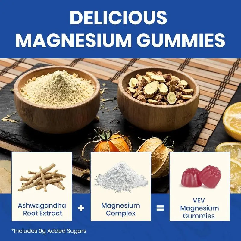 2-Piece Set VEV 14-in-1 Magnesium Gummies | Ashwagandha + L-Theanine + Vitamin D3 + Zinc | Sleep Support, Stress Relief & Immune Boost | Non-GMO, No Artificial Flavors | Adult Daily Gummy