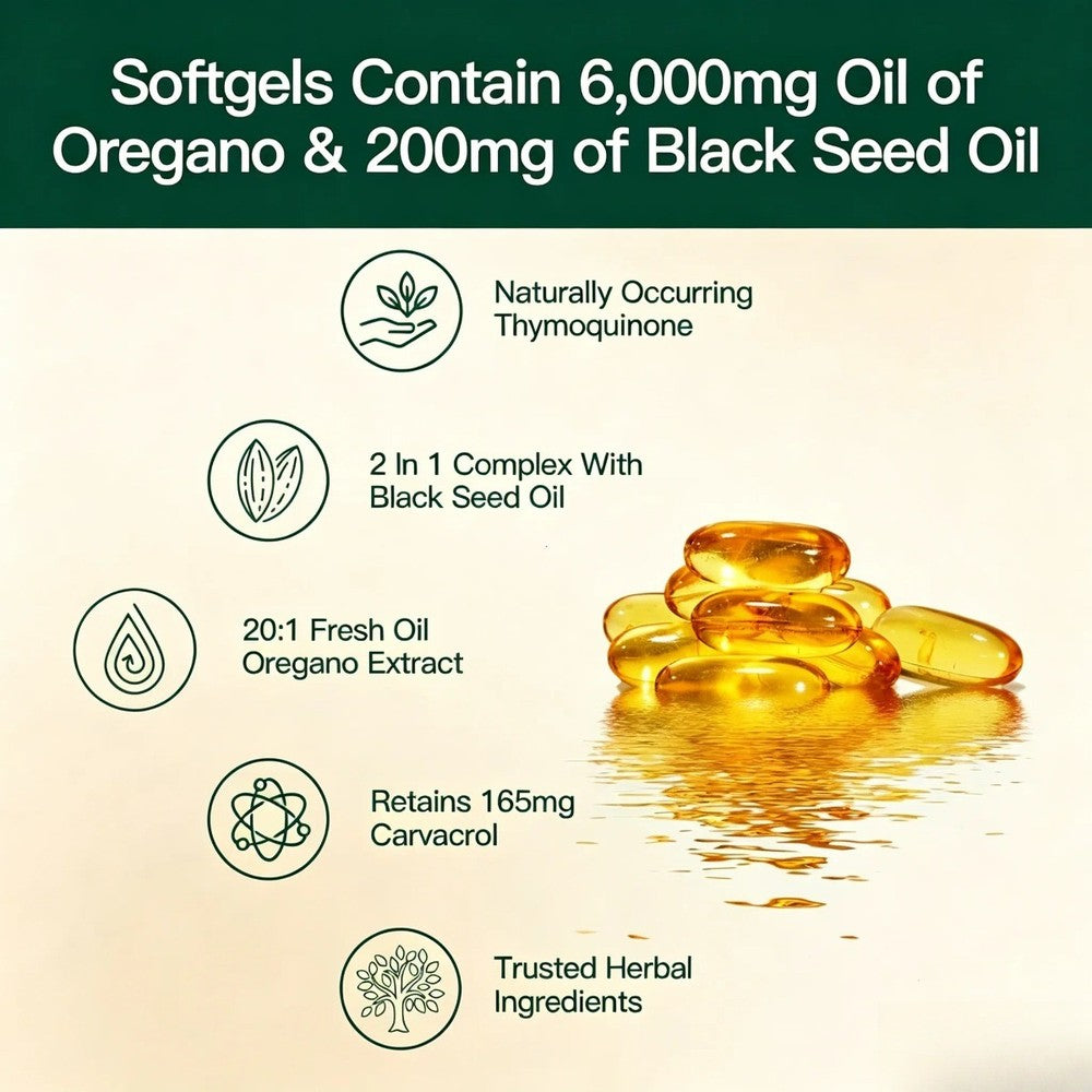 2-Piece Set VivoNu Oil of Oregano & Black Seed Oil – Organic Softgels, Carvacrol,Non-GMO