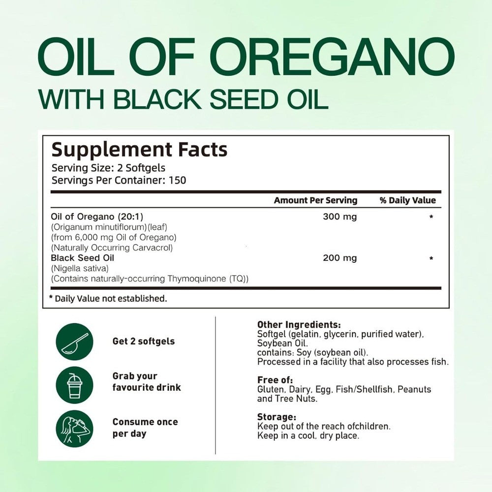 2-Piece Set VivoNu Oil of Oregano & Black Seed Oil – Organic Softgels, Carvacrol,Non-GMO