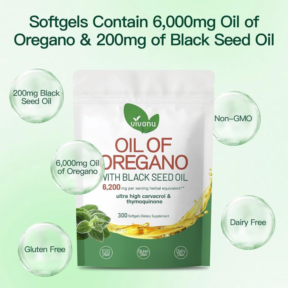 2-Piece Set VivoNu Oil of Oregano & Black Seed Oil – Organic Softgels, Carvacrol,Non-GMO