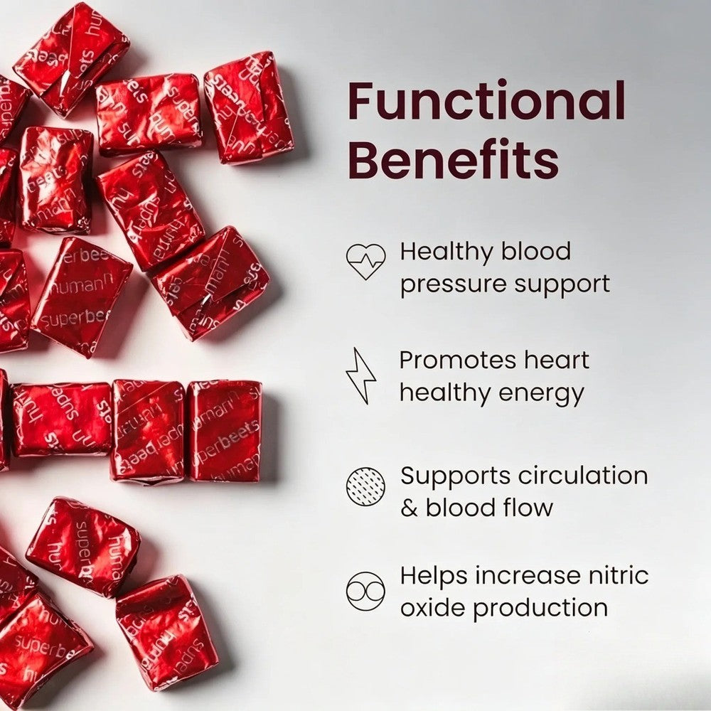 2-Piece Set HumanN Super Beets Heart Chews –Pomegranate, 60 Count for Blood Pressure Support