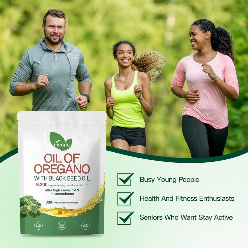 2-Piece Set VivoNu Oil of Oregano & Black Seed Oil – Organic Softgels, Carvacrol,Non-GMO