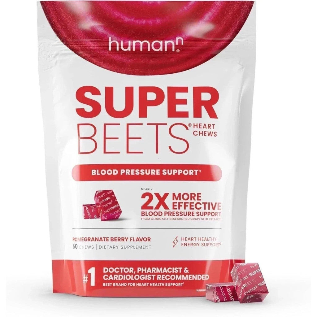 2-Piece Set HumanN Super Beets Heart Chews –Pomegranate, 60 Count for Blood Pressure Support